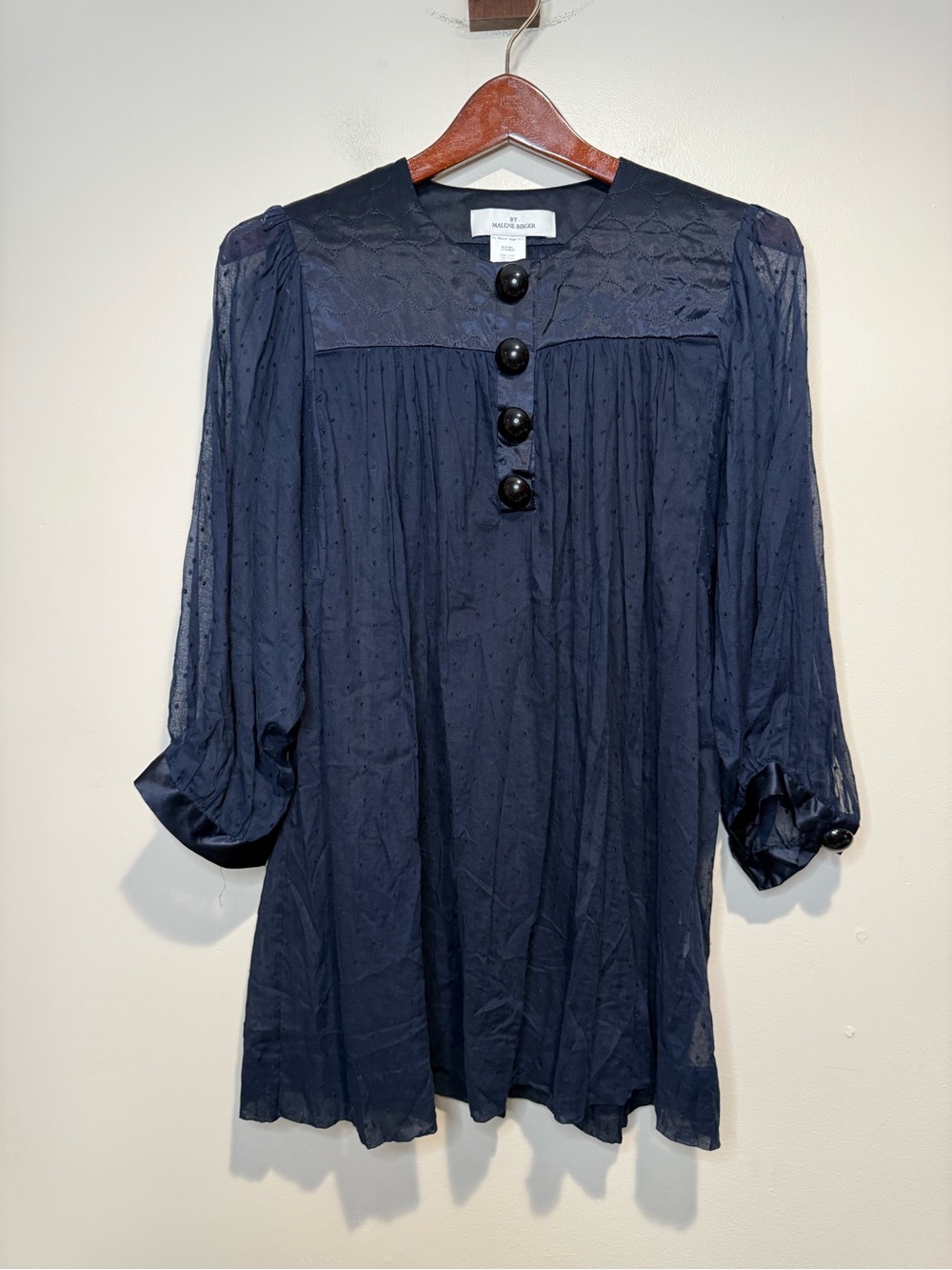BY MALENE BIRGER Karly Blouse tunic crinkle chiffon peasant navy blue size 38